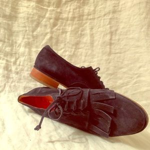 Via Spega Navy Iggy Suede Lace Up Oxford Flats